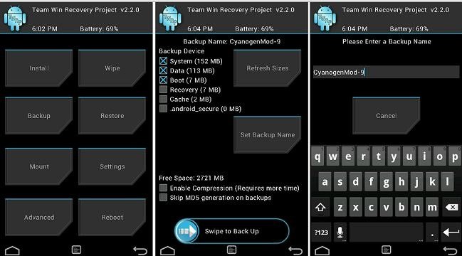 Nandroid backup via TWRP Recovery